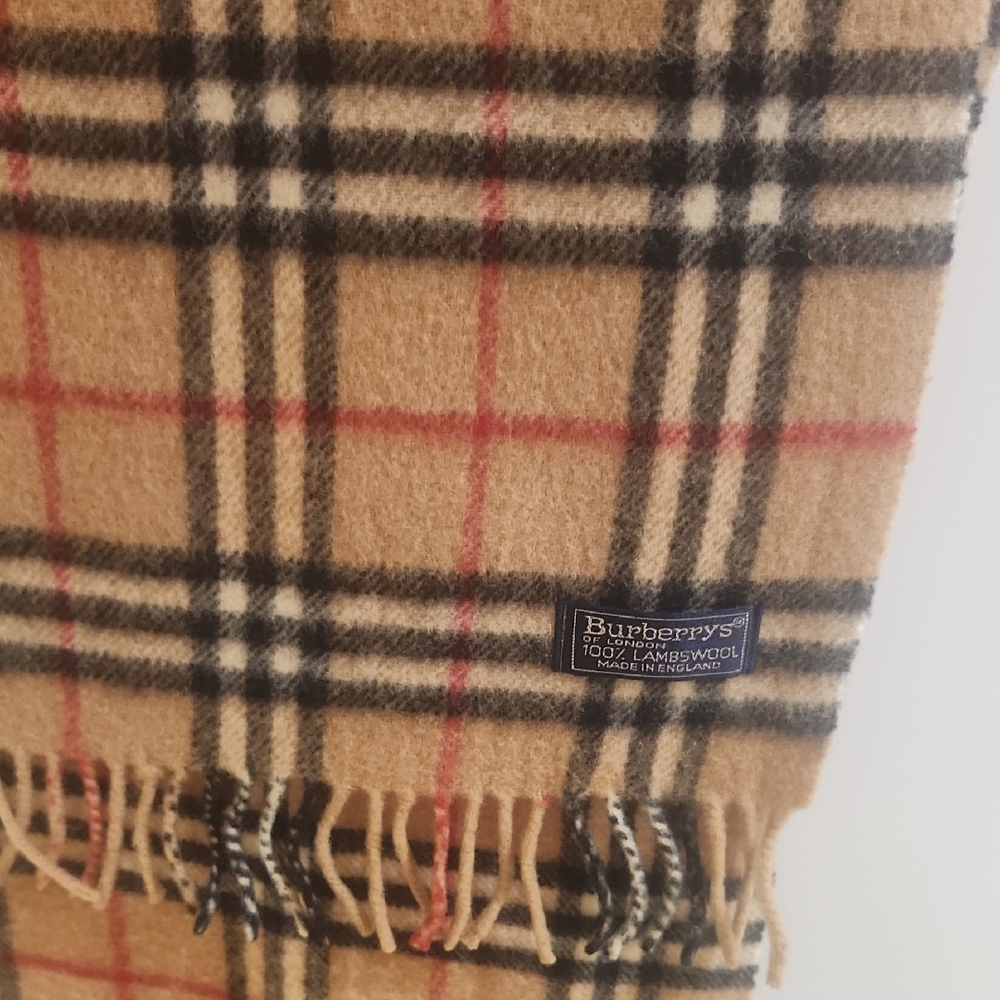 Vintage Authentic Burberry Tan and Black Red Checkered Scarf